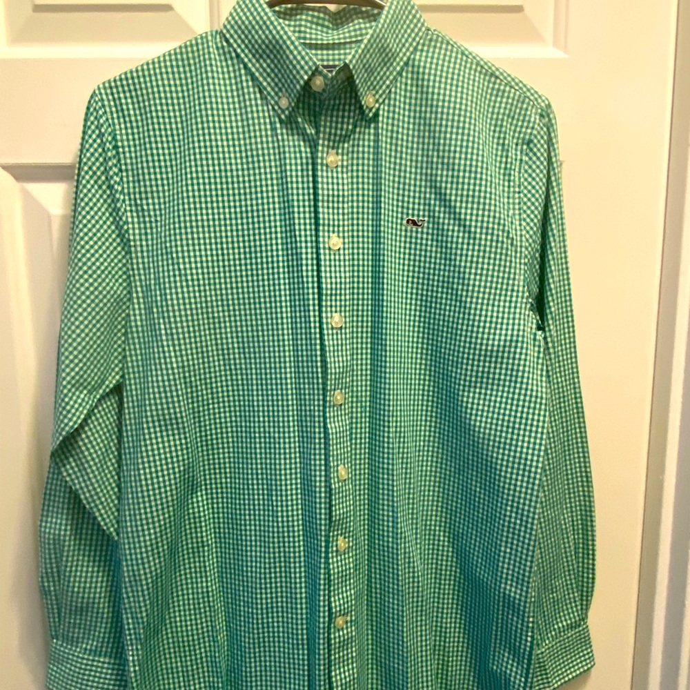 Boys Vineyard Vines gr gingham button down L(16)